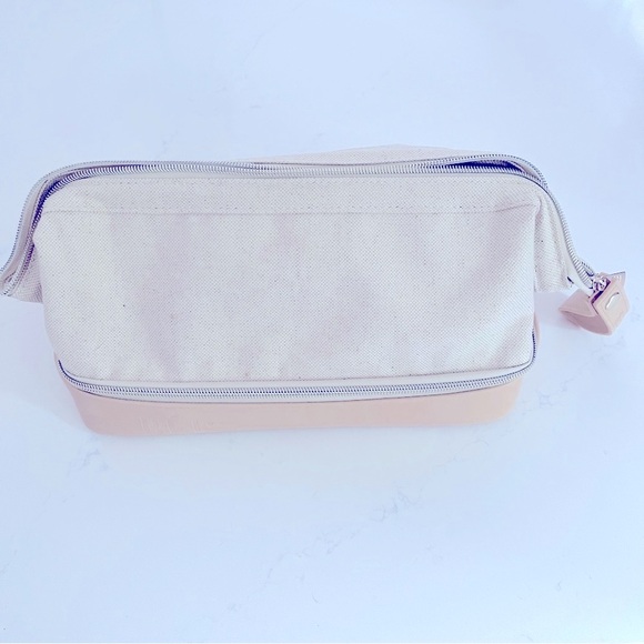 BEIS Handbags - BEIS Beige Canvas and Tan Leather Dopp kit NWOT